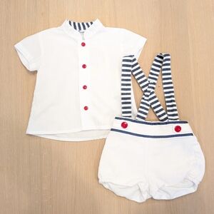 Kids White and Navy Striped Matching Set
